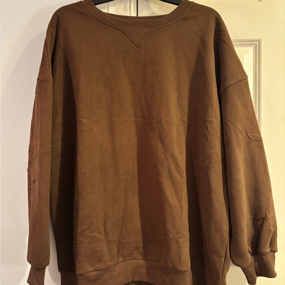 Brown Crewneck Sweater with Relaxed Fit Unisex